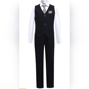 Boys Suit Vest Set Black and Whitw Stripe Size 14
